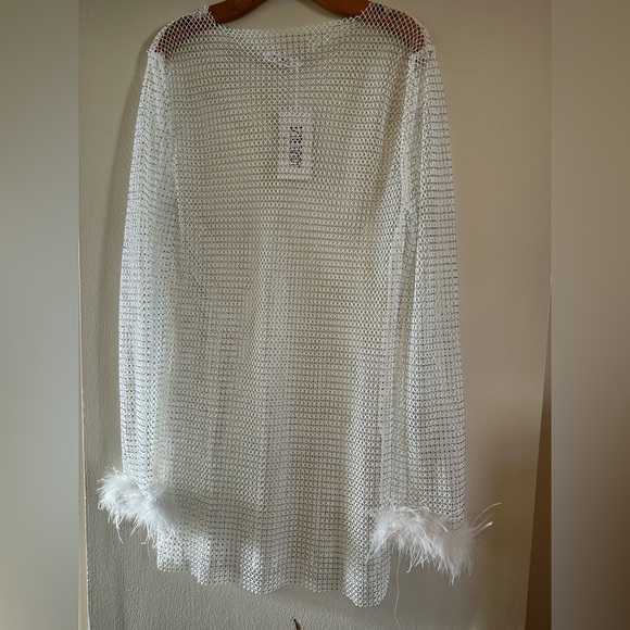 White Rhinestone Mesh Mini Dress - Picture 4 of 10